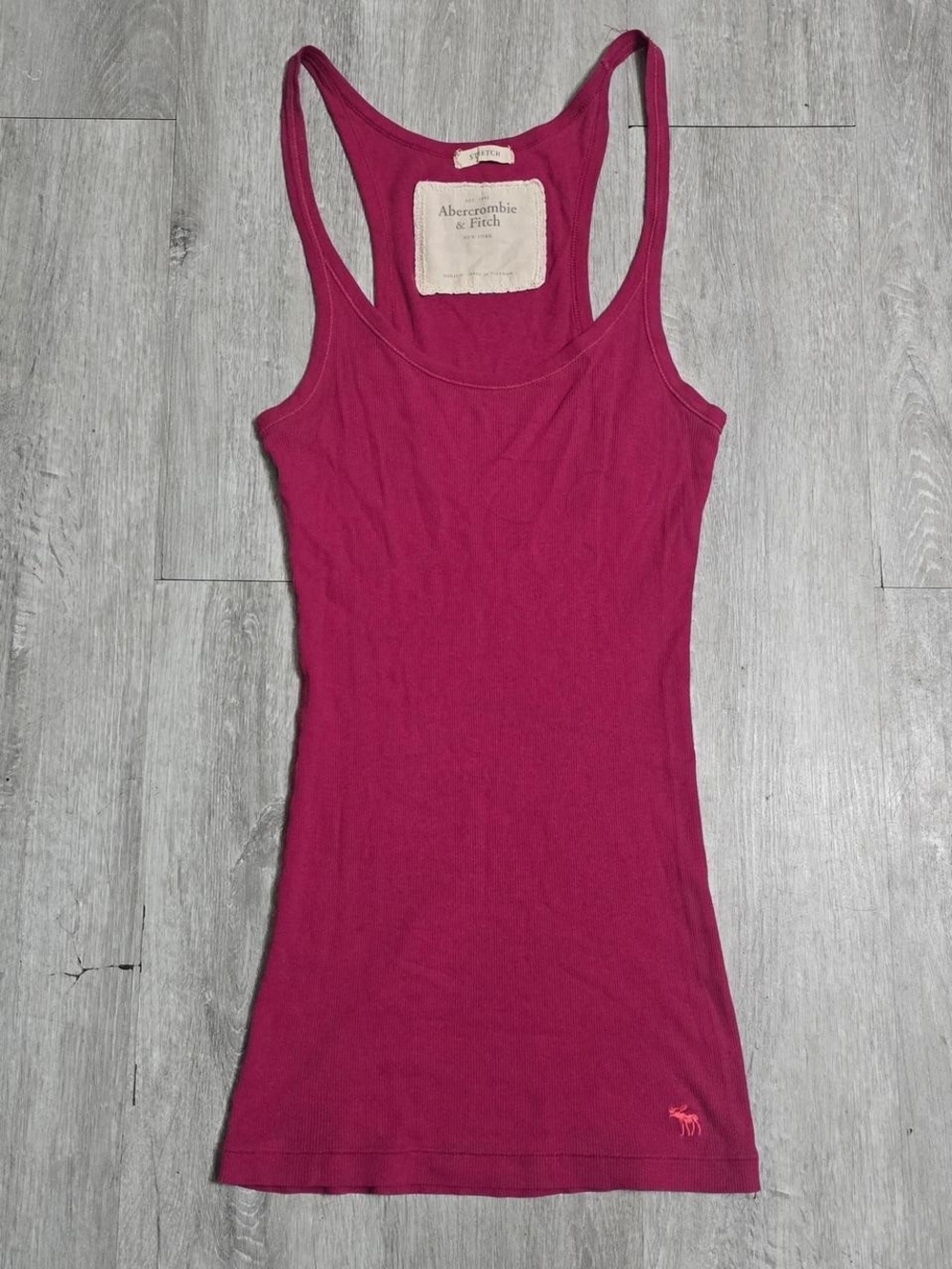 Y2K Abercrombie And Fitch Perfect Stretch Ribbed Tank Top Dark Pink Medium